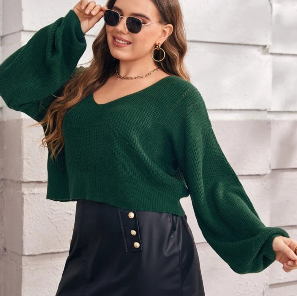 Plus Drop Shoulder V Neck Sweater